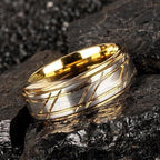 Men's Yellow Gold Twill Tungsten Ring - Viexta