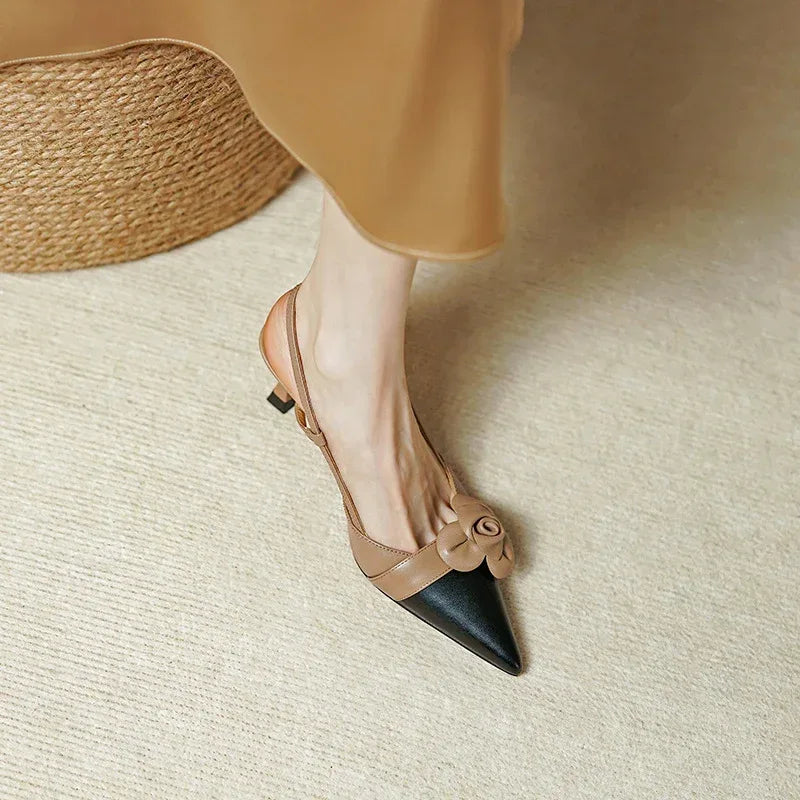 Women's Flower Pointed Toe Mid Heel Sandals - Viexta
