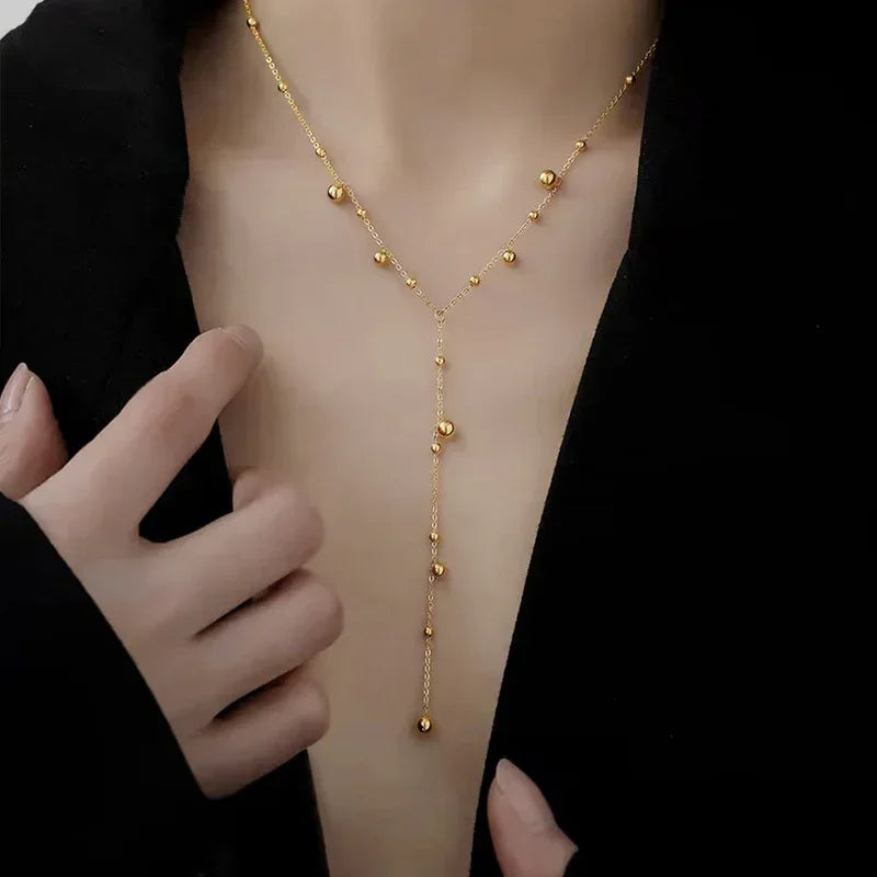 S925 Sterling Silver Beanie Tassel Long Flow Necklace - Viexta