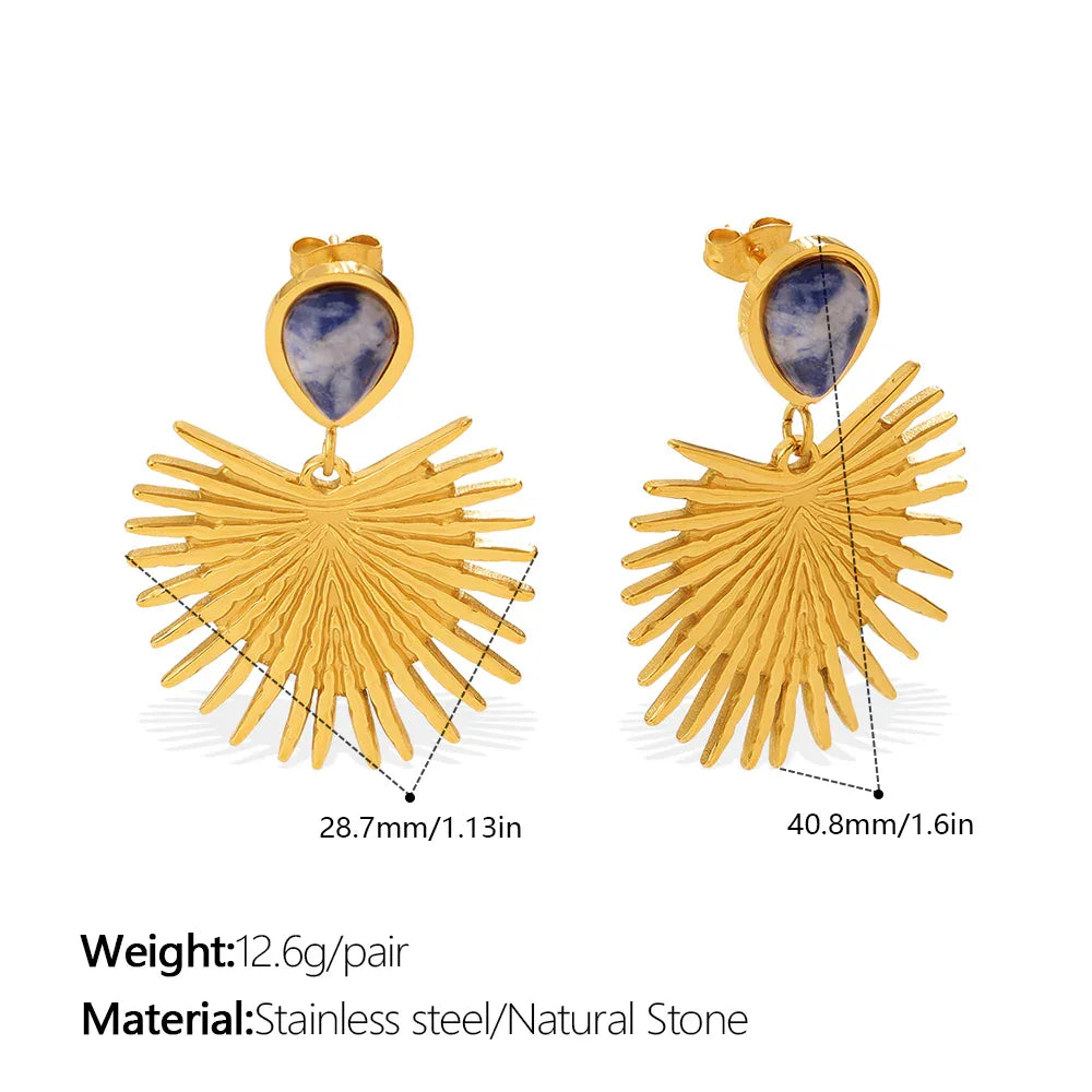 Vintage Gold Fan-shaped Natural Stone Earring