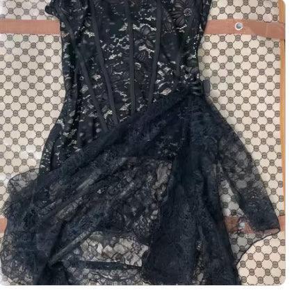 Strapless Lace Dress With Back Lace-up Design - Viexta