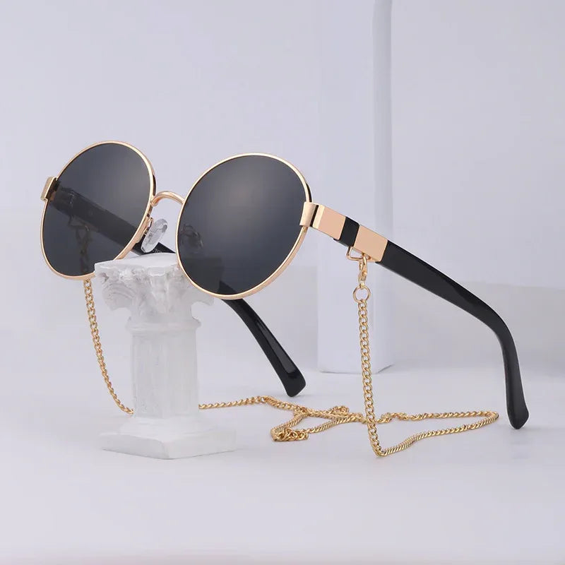 Small Round Frame Sunglasses With Chain - Viexta