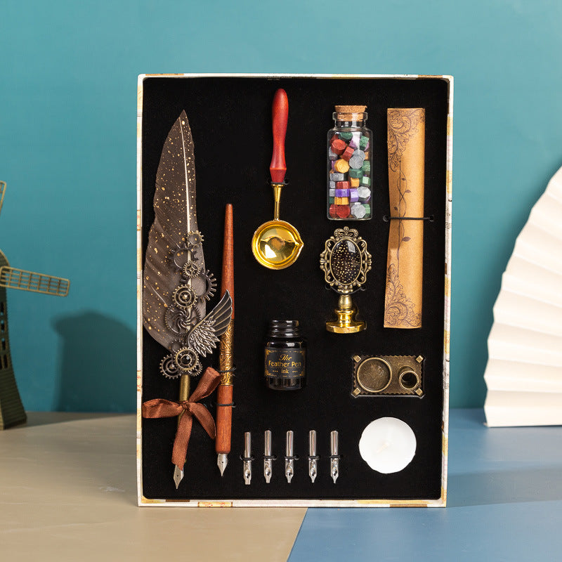 Vintage Feather pen & mirror gift hamper