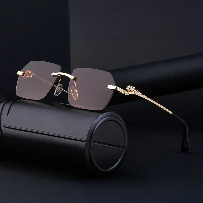 Frameless Trimming Leopard Retro Square Sunglasses - Viexta
