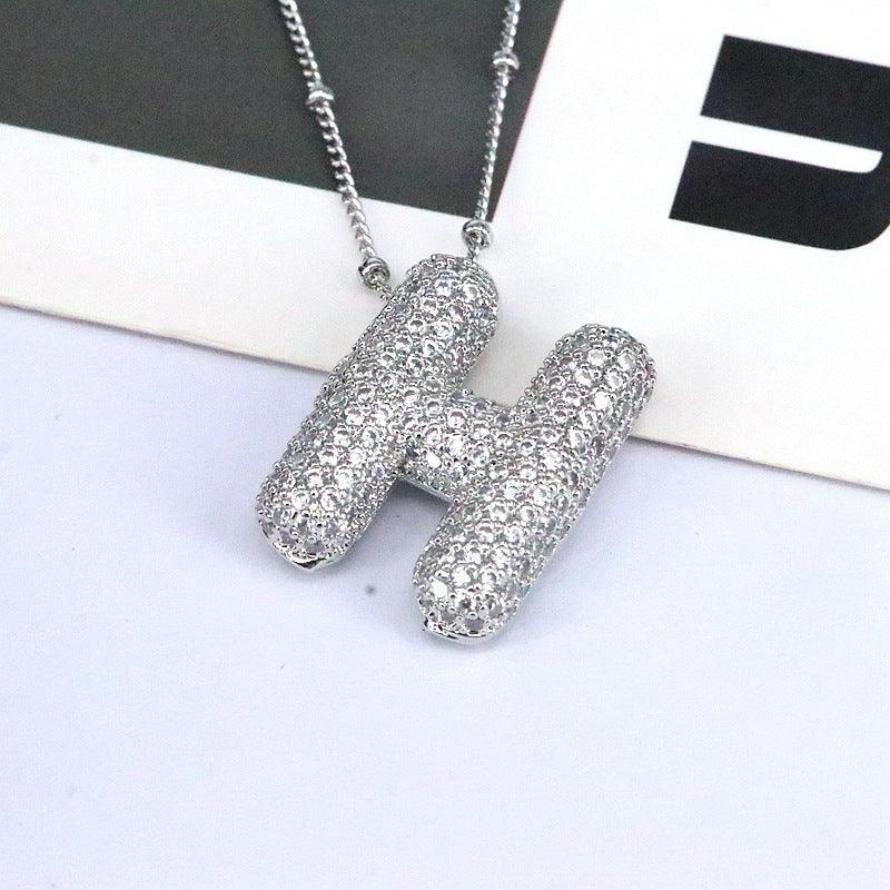 brass-zircon-bubble-letter-pendant-necklace - Viexta