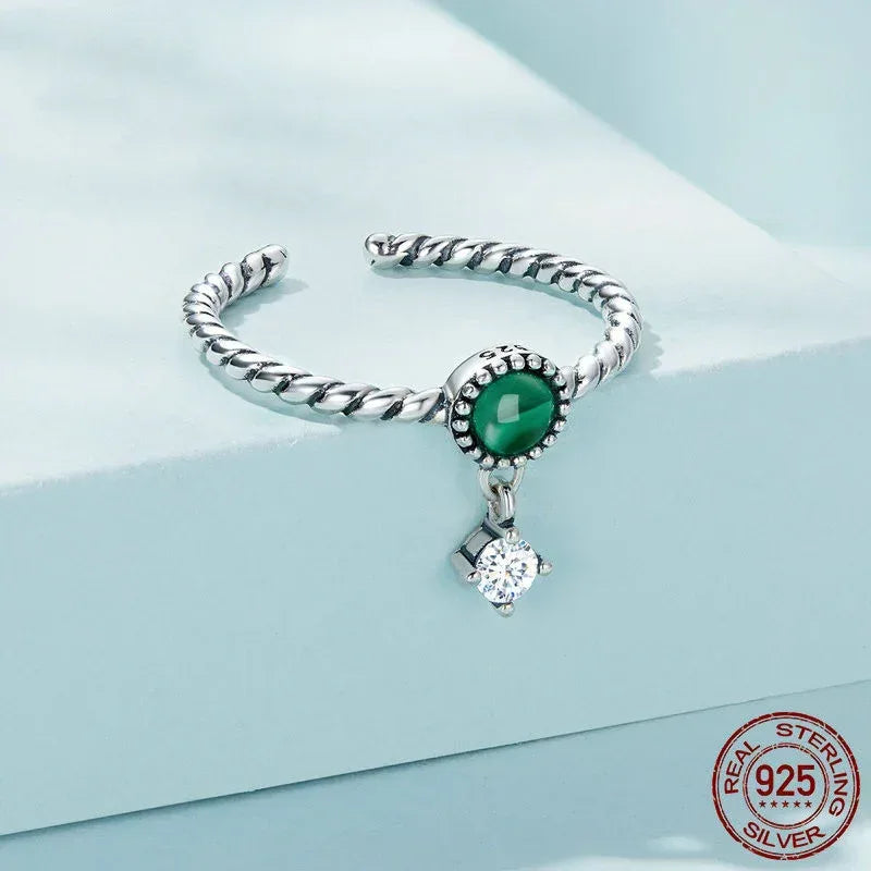 Sterling Silver S925 Malachite Open Ring - Viexta