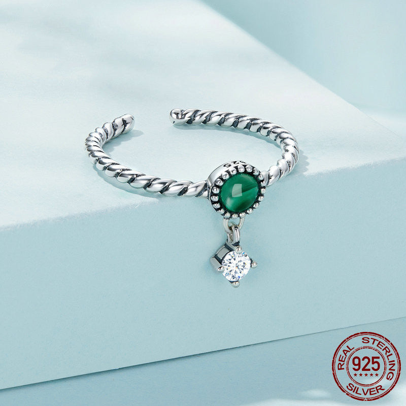 Sterling Silver S925 Malachite Open Ring