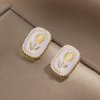 French Tulip Cat's Eye Stone Earrings - Viexta
