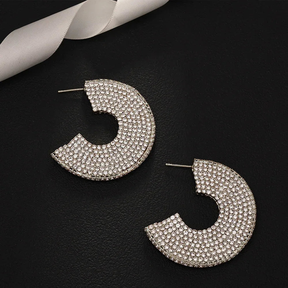 Minority Rhinestone C- Shaped Earrings - Viexta