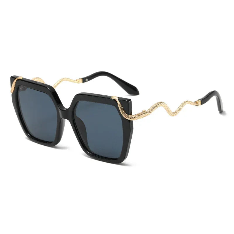 Retro Square Snake Pattern Temple Sunglasses - Viexta