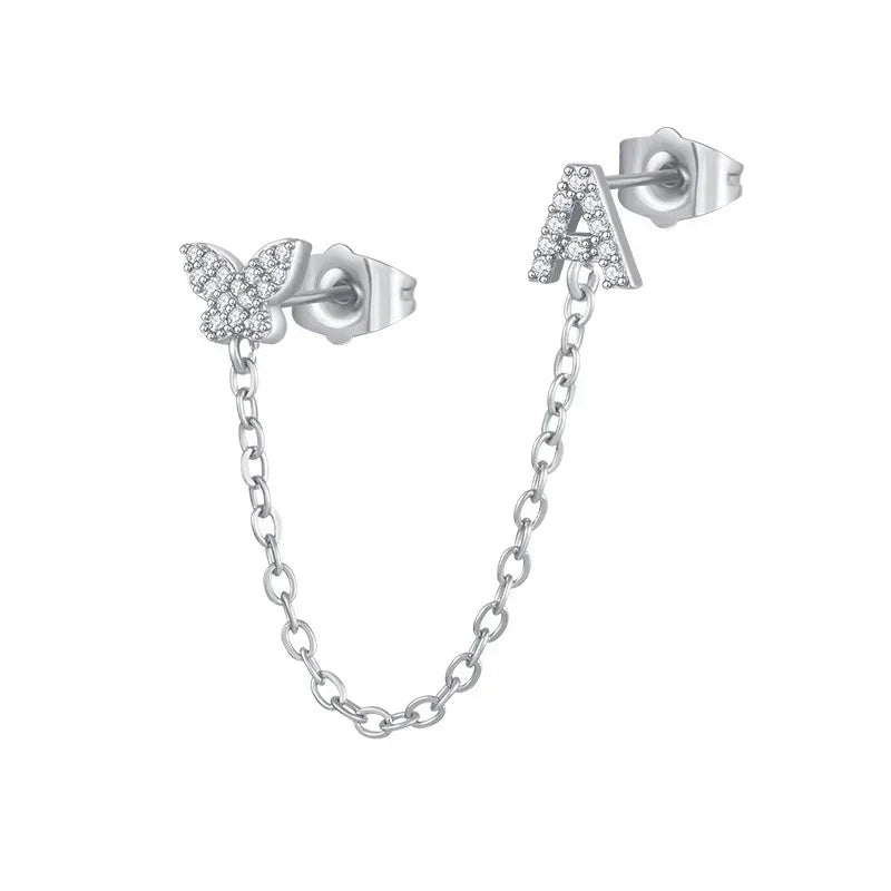 Women's Zircon Butterfly Alphabet One Piece Stud Earrings - Viexta