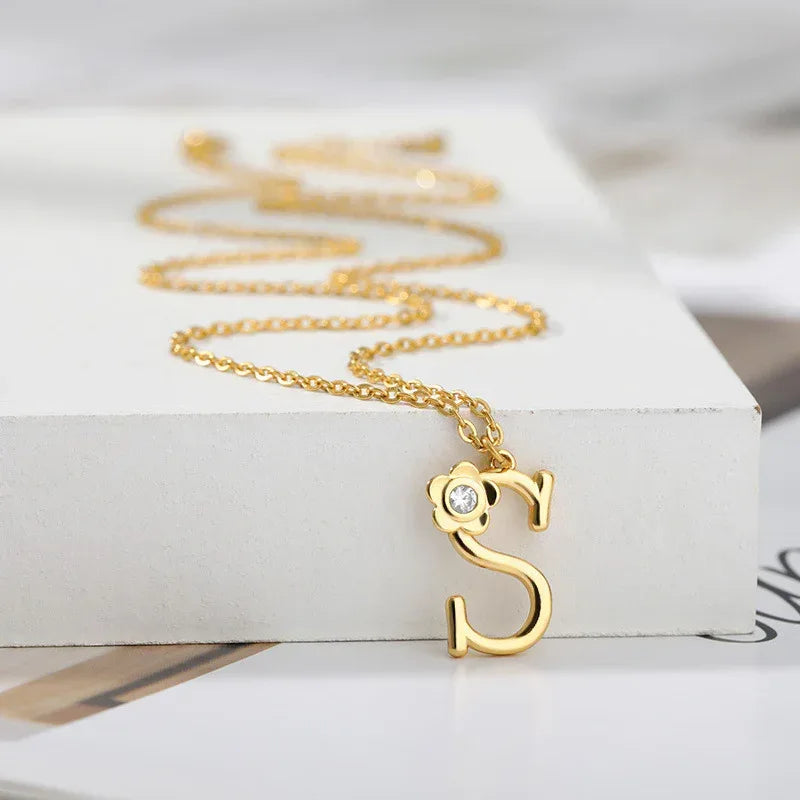 Rose English Alphabet Pendant Necklace - Viexta