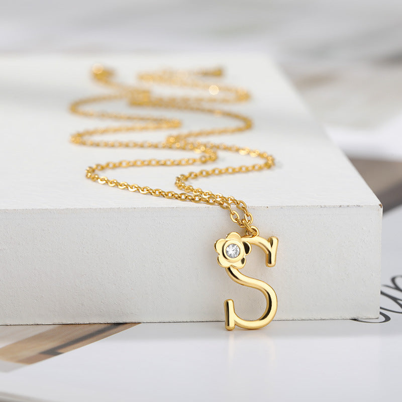 Rose English Alphabet Pendant Necklace