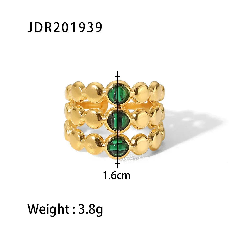 natural-gemstone-titanium-steel-open-end-ring - Viexta