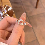Chic Star Moon Rhinestone Ring - Viexta