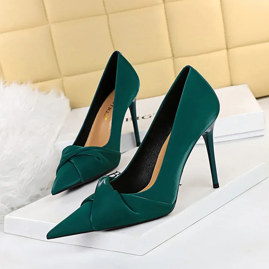womens-slim-shallow-pointed-bow-high-heels - Viexta