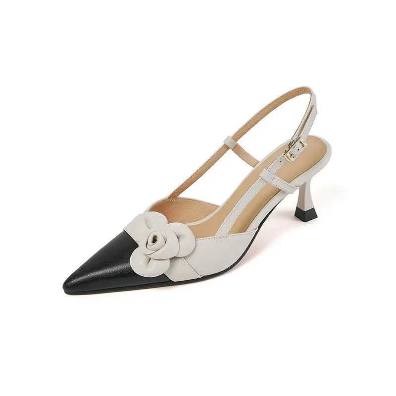 Women's Flower Pointed Toe Mid Heel Sandals - Viexta
