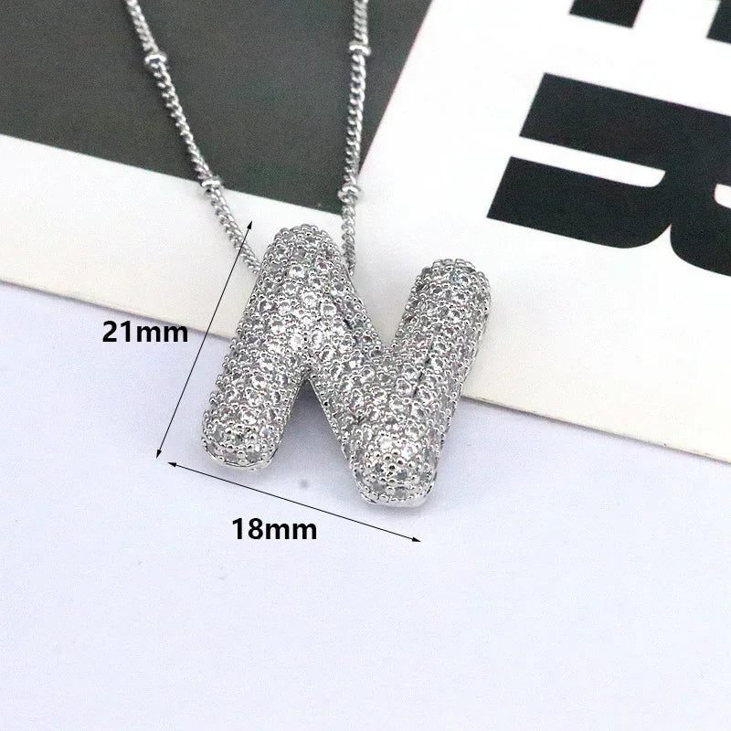 brass-zircon-bubble-letter-pendant-necklace - Viexta