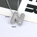 brass-zircon-bubble-letter-pendant-necklace - Viexta