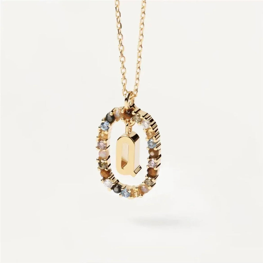 Colored Rhinestone Alphabet Necklace - Viexta
