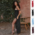 Ruffle Thigh High Split Dress - Viexta
