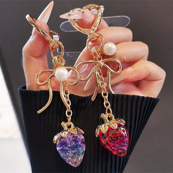 Versatile Transparent Strawberry Phone Charmkeychain