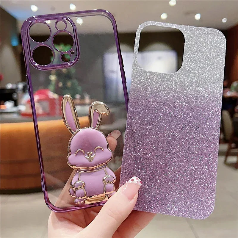 Plating Gradient Three-dimensional Rabbit iPhone Case - Viexta