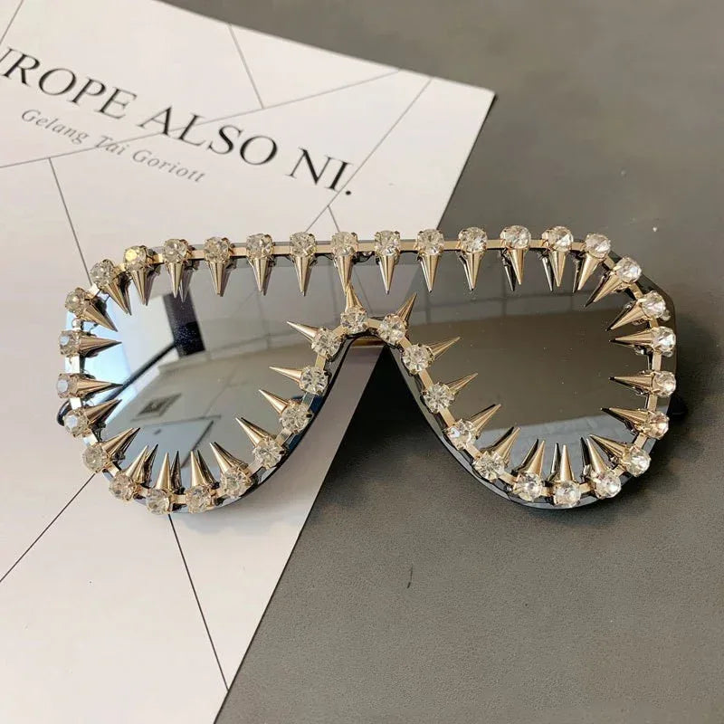 Steam Punk Diamond Oversized Sunglasses For Women Luxury - Viexta