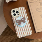 Striped Magnetic Transparent iPhone Case With Rotating Bowknot Stand - Viexta