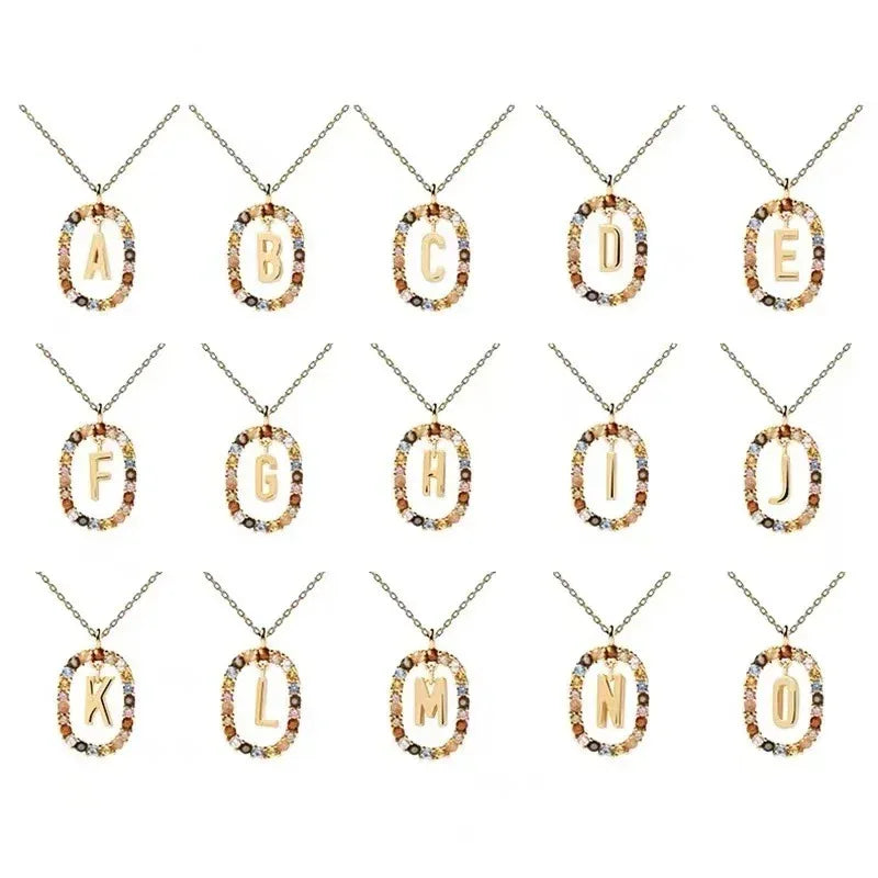 Colored Rhinestone Alphabet Necklace - Viexta