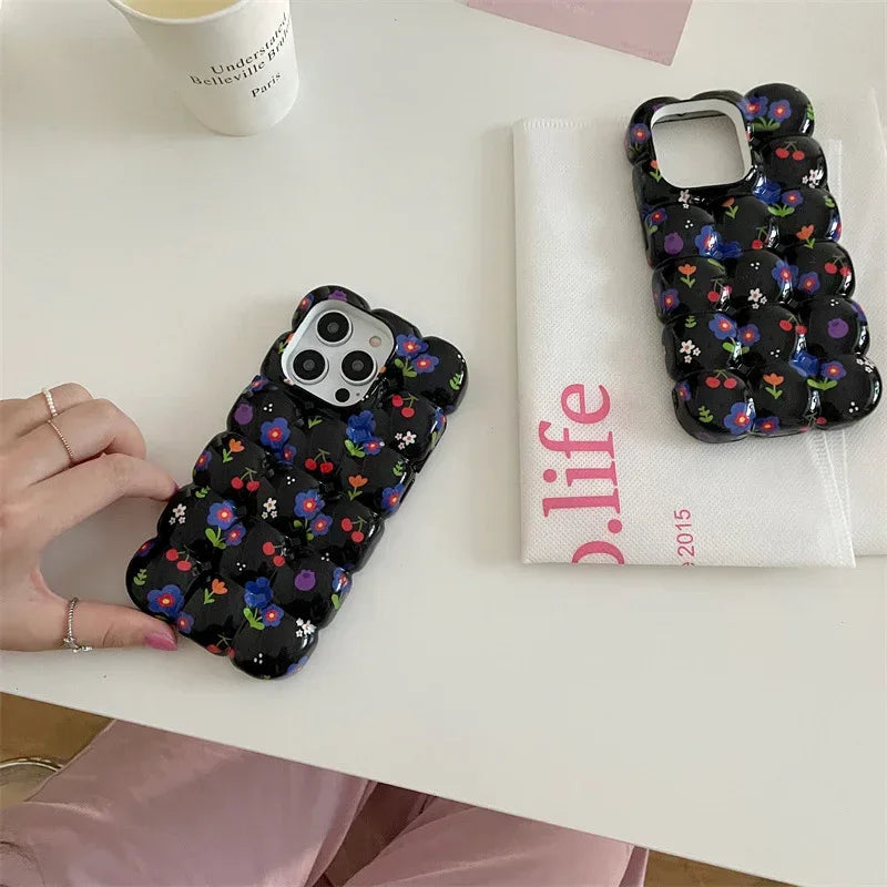 Retro Cherry Small Floral Plaid iPhone Case - Viexta
