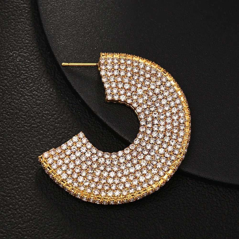 Minority Rhinestone C- Shaped Earrings - Viexta