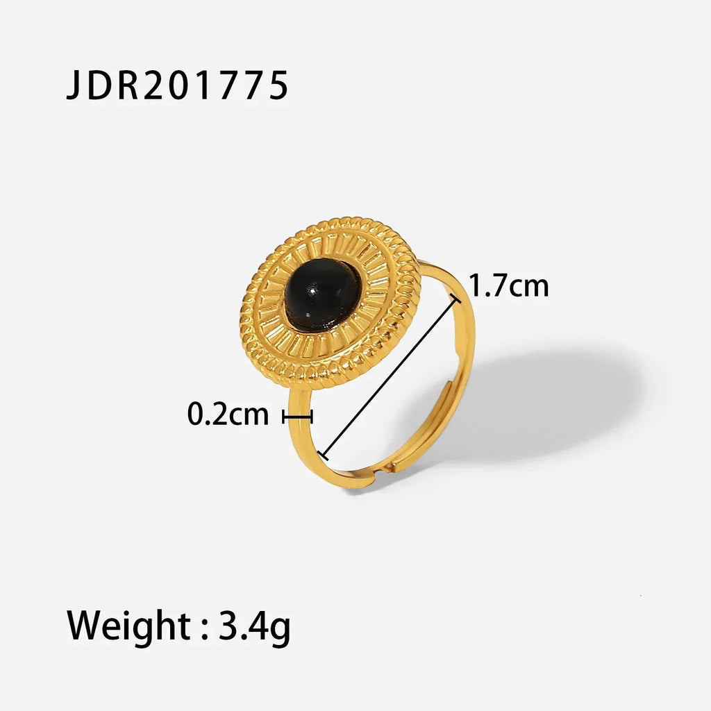 natural-gemstone-titanium-steel-open-end-ring - Viexta