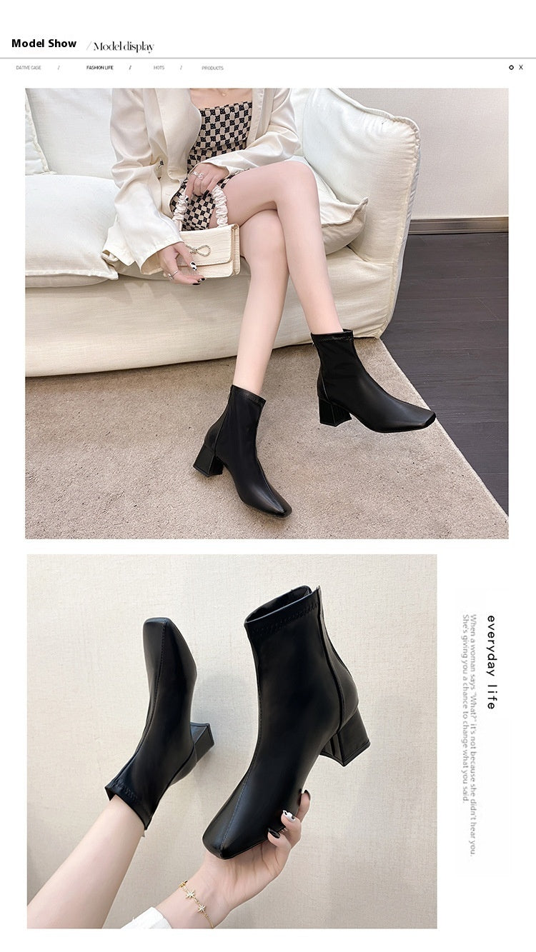 American Style Square Toe Back Zip Short Boots