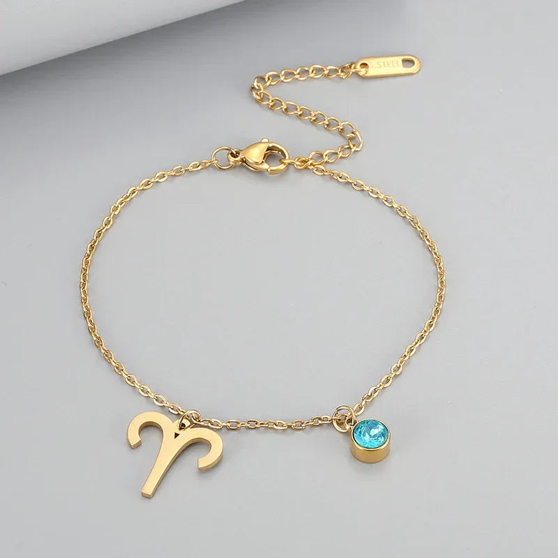 Retro Fashion Zodaic Bracelet Inlaid With Blue Zircon - Viexta