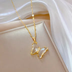 Crystal Butterfly Necklace And Earrings Suite - Viexta