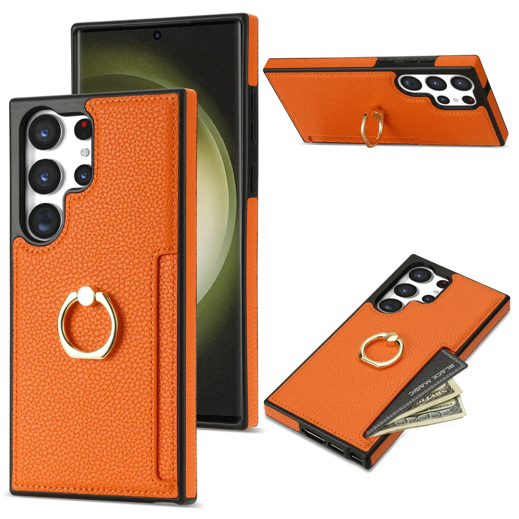 litchi-pattern-fastened-ring-samsung-case - Viexta