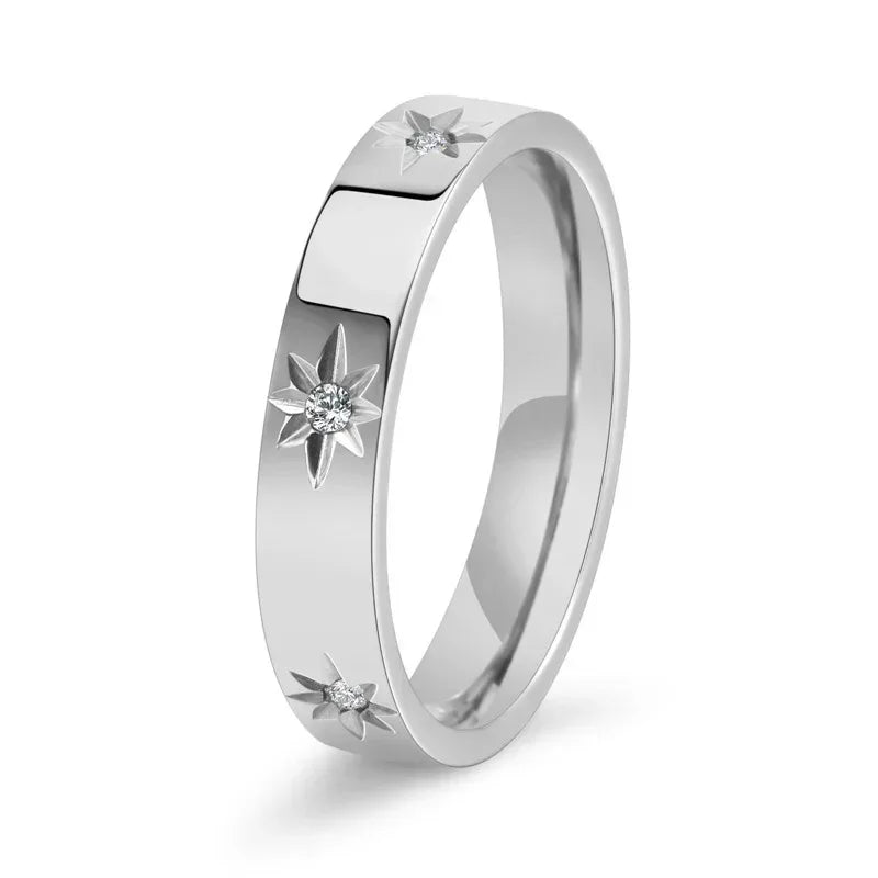 Stainless Steel Five-pointed Star Inlaid ZirconRing - Viexta