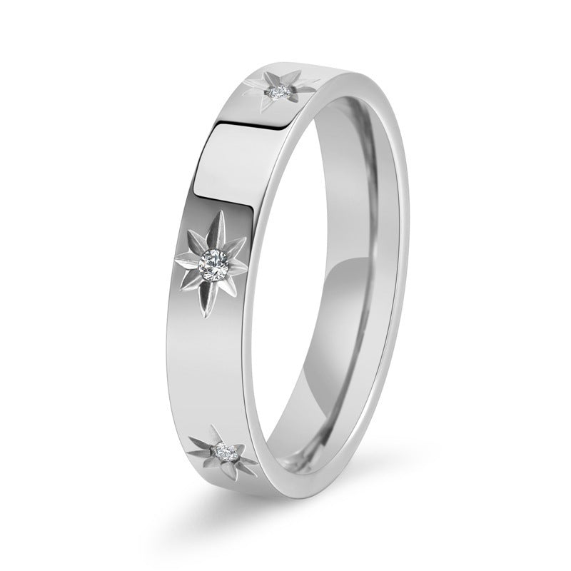 Stainless Steel Five-pointed Star Inlaid ZirconRing