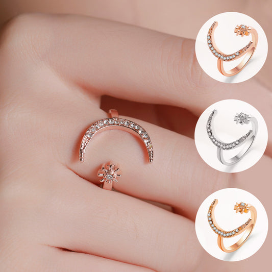 Moon And Star Rhinestone Rings