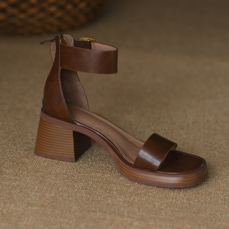 British Retro Strap Chunky Heel