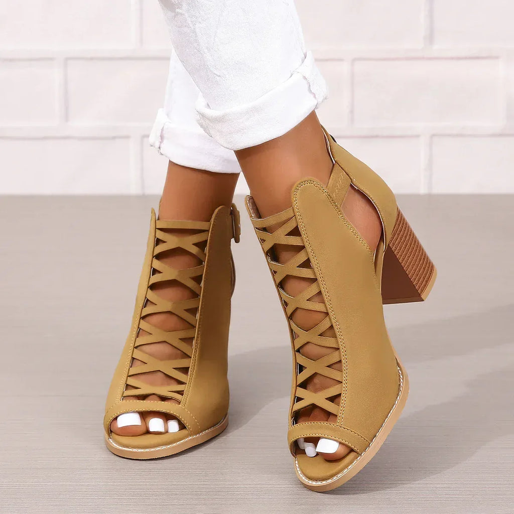 Women's Round Toe Buckle Boots - Viexta