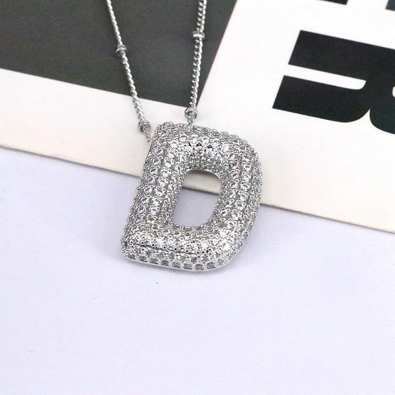 brass-zircon-bubble-letter-pendant-necklace - Viexta