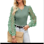 Women's Mesh Small Flower Chiffon Top - Viexta