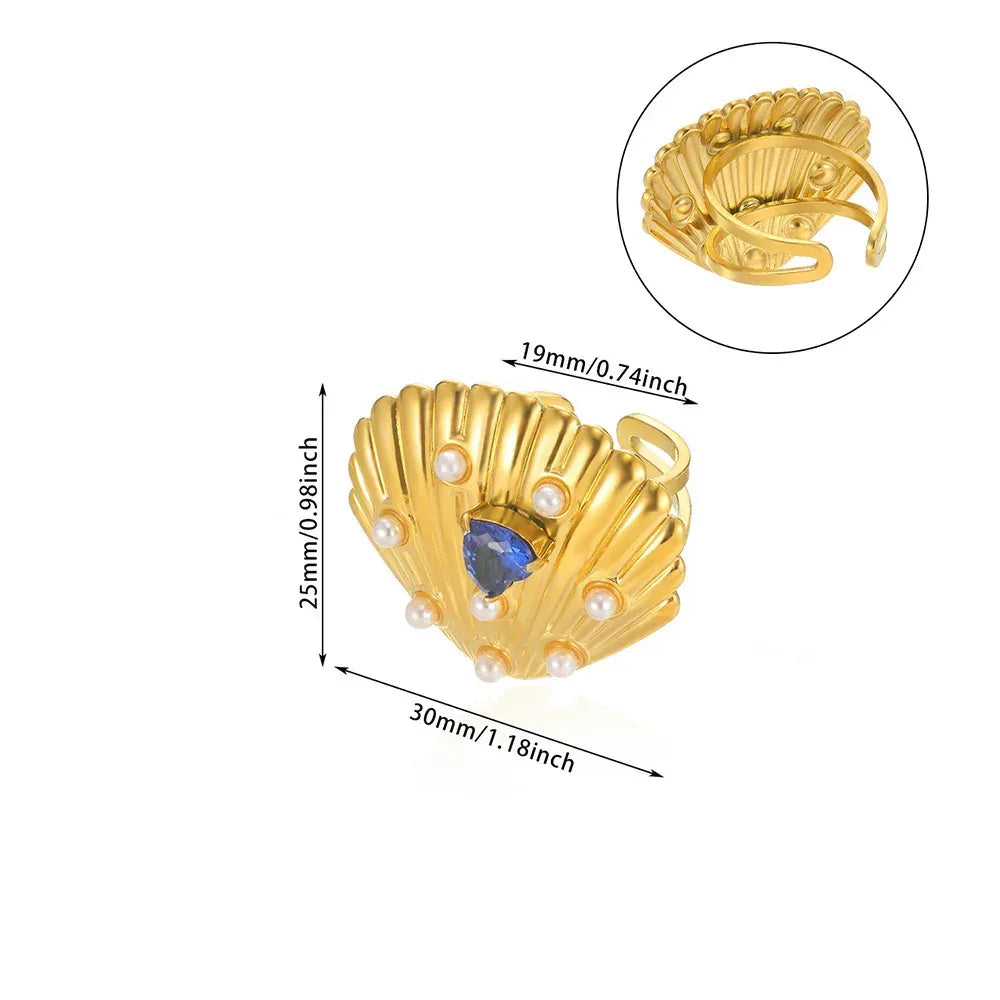 Stainless Steel Pearl Zircon Ring For Women - Viexta