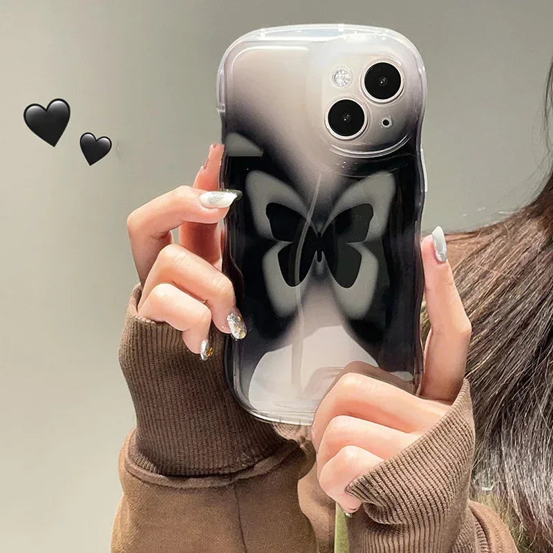 Niche Dizzy Dye Black Butterfly iPhone Case - Viexta