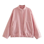 Loose Casual Street Stand Collar Pilot Buckle Jacket - Viexta