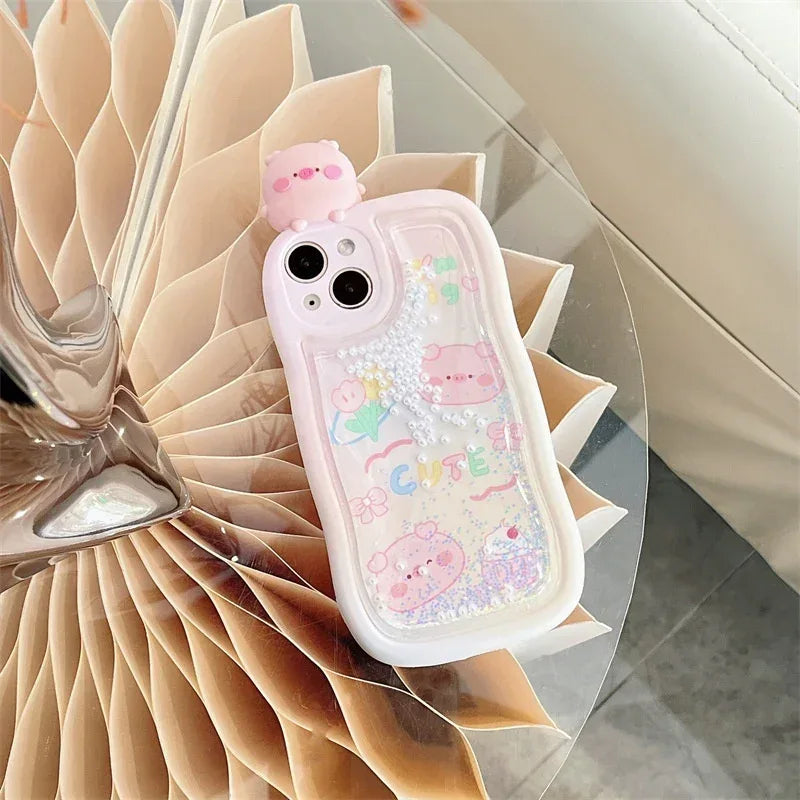 girls-cute-piglet-bath-quicksand-iphone-case - Viexta