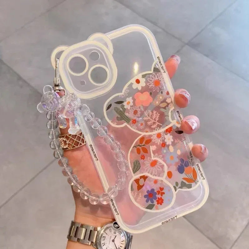 New iPhone Case Hanging Chain Cute Floral Bear - Viexta