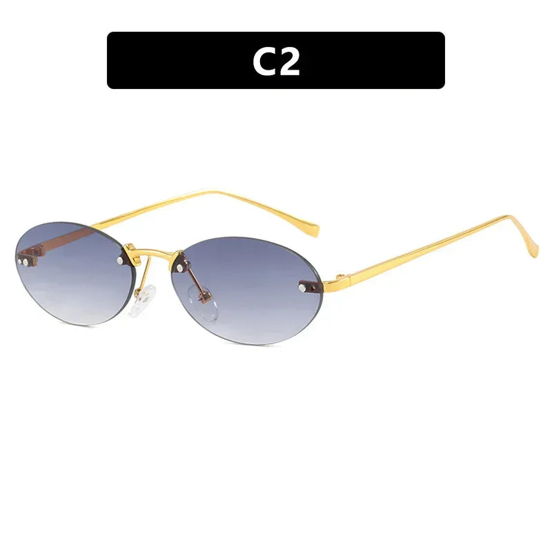 Metal Frameless Oval Rivet Sun Glasses - Viexta